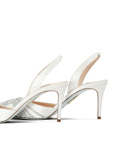 Aquazzura Gatsby Sling Satin 75, White, 7