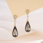 Load image into Gallery viewer, Austrian Crystal Teardrop Dangle Drop Earrings for Women 14K Gold Plated Hypoallergenic Jewelry Gift (Black)
