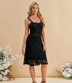 Load image into Gallery viewer, Women’s Lace Midi Dress – Floral Strap Cocktail Dress for Wedding Guest, Bridal Shower, Party &amp; Summer Events Black
