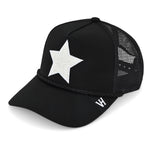 Load image into Gallery viewer, VINTAGE HAVANA Black Trucker Hats Women White Pearl Embellished Star &amp; Rope | Mesh Adjustable Snapback Hat | Men Women Baseball Cap
