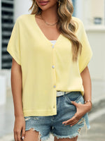 Load image into Gallery viewer, Saodimallsu Womens Summer Oversized Cardigans Batwing Short Sleeve Lightweight Button V Neck Casual Knit Sweater Tops Yellow
