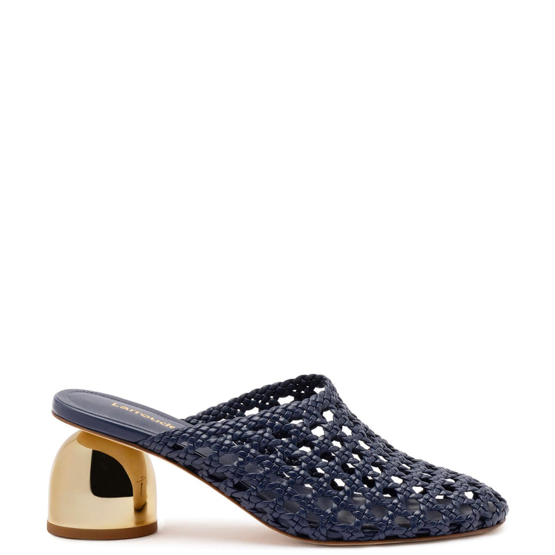 Larroudé, Dew Drop Macrame Mule In Navy Leather, 10, Navy