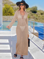 Load image into Gallery viewer, ANRABESS Womens Swimsuit Swim Crochet Cover Up 2025 Summer Knit Bathing Suit Sexy Swimwears Vacation Bodycon Beach Dress Khaki Medium
