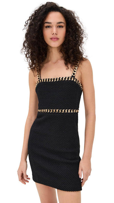 alice + olivia Women's Kelly Fitted Mini Dress with Chain Detail, Black, 14