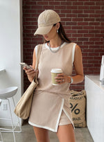 Load image into Gallery viewer, EVALESS 2 Piece Sets for Women Summer Matching Athletic Lounge Outfits Ribbed Knit Tank Top and Elastic Waist Split Lined Skirt 2026 Spring Trendy Womens Cozy Going Out Clothes Khaki Large
