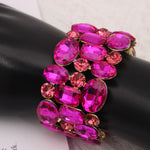 Load image into Gallery viewer, Enrwin Women’s Wedding Bridal Crystal Leaf Flower Stretch Bangle Elastic Wide Bracelet Jewelry for Brides Bridesmaid (Rose Red-Gold Plated, Alloy)
