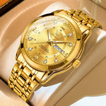 Load image into Gallery viewer, OLEVS Watch for Men Luxury Gold Mens Watch with Day and Date Waterproof Gold Stainless Steel Men's Watch Diamond Roman Numerals Dress Men's Wrist Watches Analog Quartz Watch Men,Reloj de Hombre
