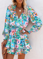 Load image into Gallery viewer, Dokotoo Sun Dresses for Women 2025 Resort Wear V Neck Ruffle Tiered Chiffon Smocked Long Sleeve Boho Hawaiian Floral Dress Beach Vacation Clothes Casual Mini Short Dress Sundress Sky Blue Medium
