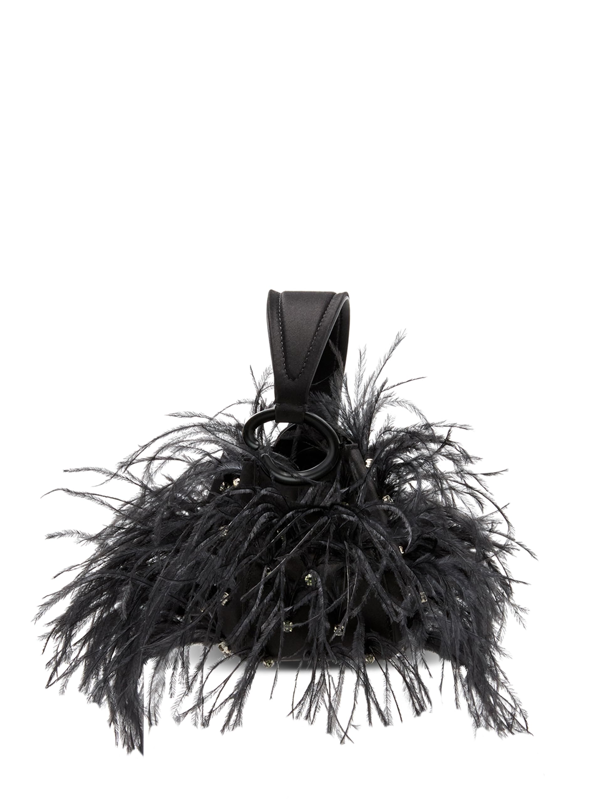 Oscar de la Renta, Nano Ostrich Feather O Handle Bag, Black