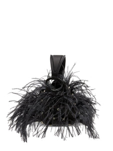 Oscar de la Renta, Nano Ostrich Feather O Handle Bag, Black