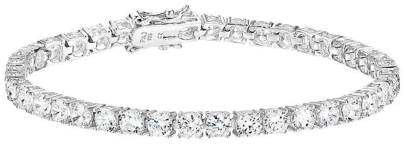 Amazon Essentials Platinum Plated Sterling Silver Round Cut Cubic Zirconia Tennis Bracelet (4mm), 7" (previously Amazon Collection)