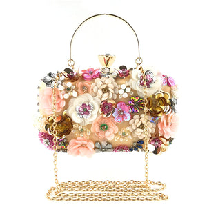 Lanpet Women Clutches Flower Evening Handbag Chain Strap Shoulder Bag Gold