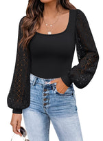 Load image into Gallery viewer, DOROSE Womens Mesh Long Sleeve Tops Dressy Casual T Shirts Blouses Going Out Black M
