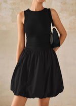 Load image into Gallery viewer, KIRUNDO Summer Bubble Dress for Women 2025 Casual Mini Spring Bodycon Cocktail Dresses Sleeveless Drop Waist Sundress Beach(Black, Large)
