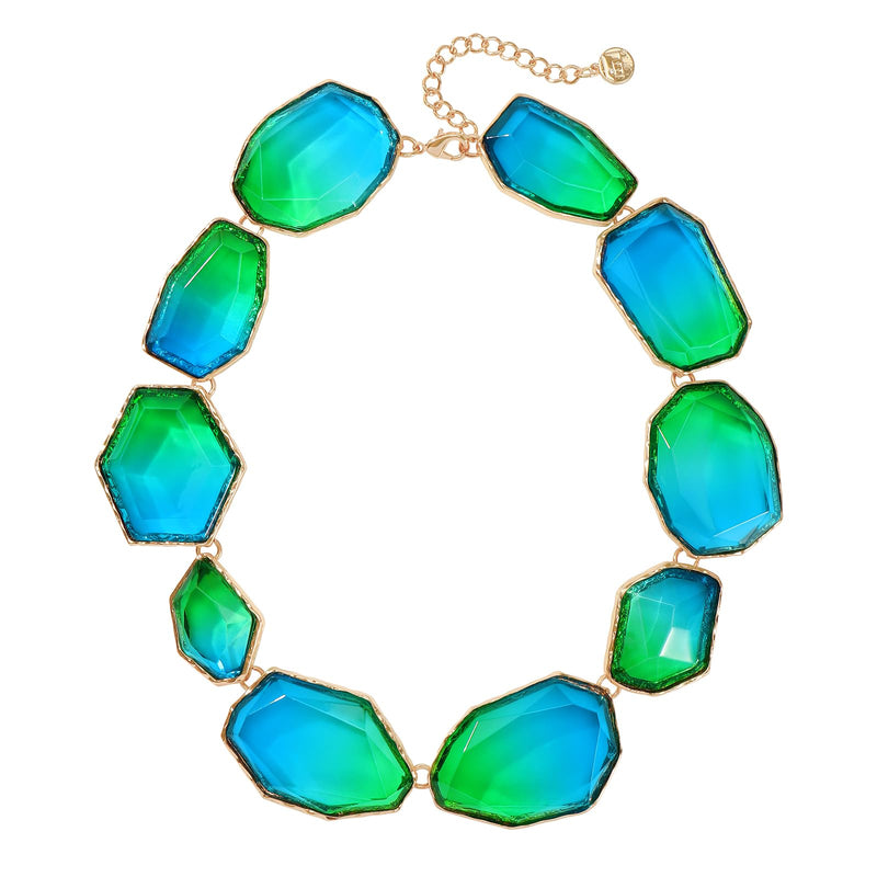Firstmeet Vintage Resin Rhinestone Necklace Irregularly Shaped Elegant Crystal Collar for Women(XL-1240-Bicolour-Blue)