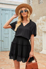 Load image into Gallery viewer, Dokotoo Womens Cute Spring Summer Casual Sexy Deep V Neck Ruffle Chiffon Lantern Short Sleeve Elegant Empire Waist Flowy Mini Short Skirt Dresses for Women Party 2025 Black US 8 10
