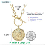 Load image into Gallery viewer, POMINA Chunky Gold Coin Necklace for Women Trendy Fashion Statement Toggle Necklace Worn Gold Tone Pendant Necklace Women Jewelry Gifts (Worn Gold)
