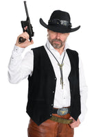 Load image into Gallery viewer, Cutecrop 4 Pcs Western Cowboy Outfits for Men Suede Leather Vest Hat Bolo Tie Belt for Western Halloween Cosplay(Large,Black)
