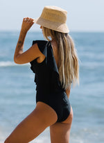 Load image into Gallery viewer, SPORLIKE Women One Piece Swimsuit V-Neck Ruffle Bathing Suit Padded Monokini(Black,Large)
