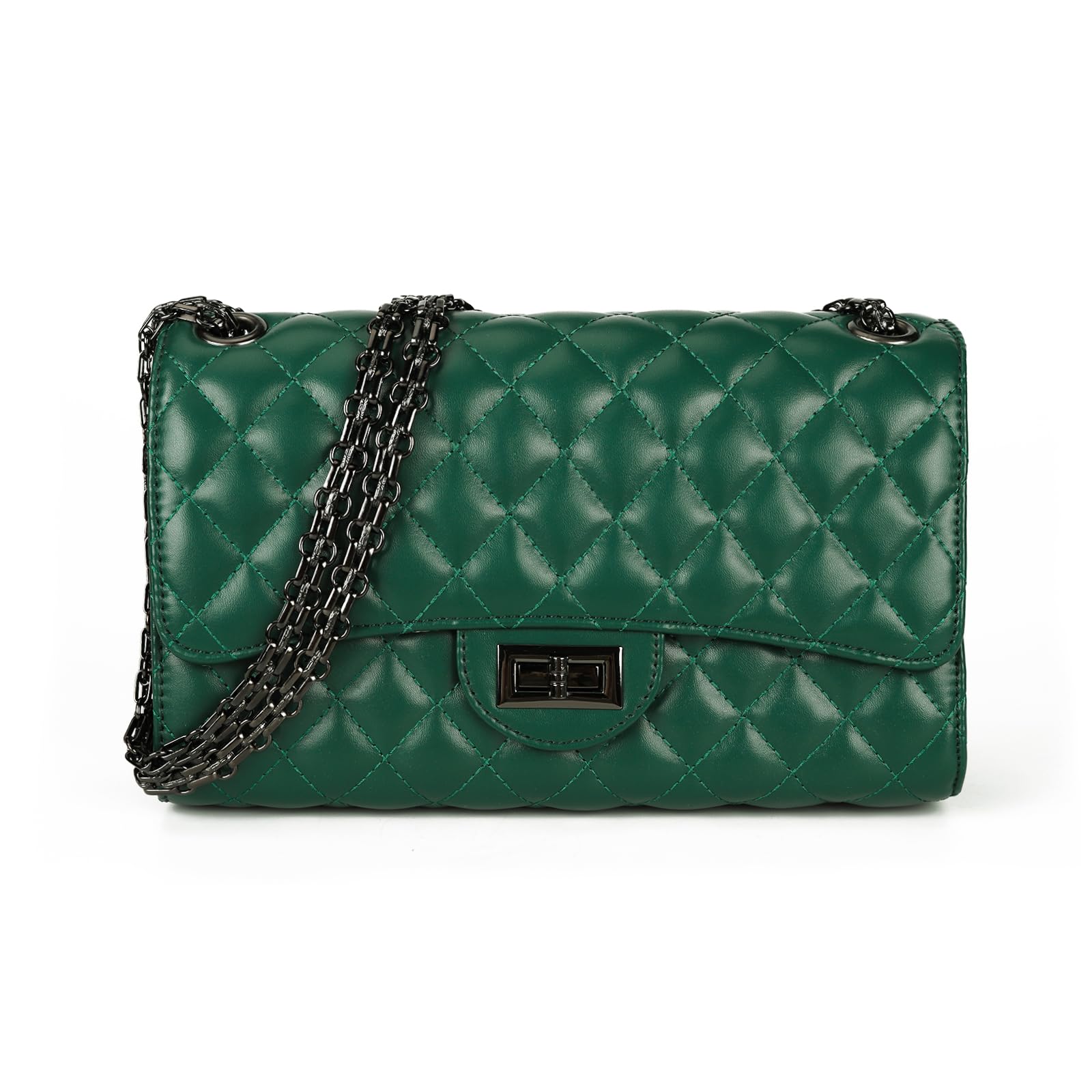 Gladdon Quilted Crossbody Purse for Women Trendy Ladies Shoulder Bag with Chain Designer Purses Green