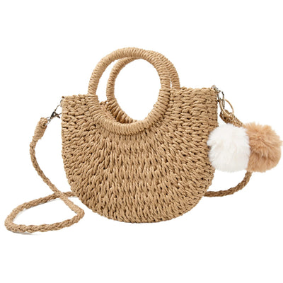 Garemcy Summer Straw Beach Bag Women's Woven Crossbody Shoulder Bag Womens Straw Tote Bag Handbag Khaki