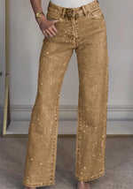 Load image into Gallery viewer, Famnbro Womens Rhinestone Jeans Baggy Y2K High Waisted Straight Wide Leg Sparkly Bling Glitter Denim Pants Brown

