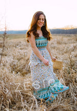 Load image into Gallery viewer, ZESICA Women's Summer Boho Strapless Maxi Dress 2026 Casual Off Shoulder Smocked Floral Flowy A Line Beach Long Dresses,Light Green,Medium
