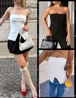 Load image into Gallery viewer, ZESICA Women&#39;s 2025 Trendy Strapless Blazer Vests Summer Dressy Tube Vest Tops Elegant Clothes,Black,Medium
