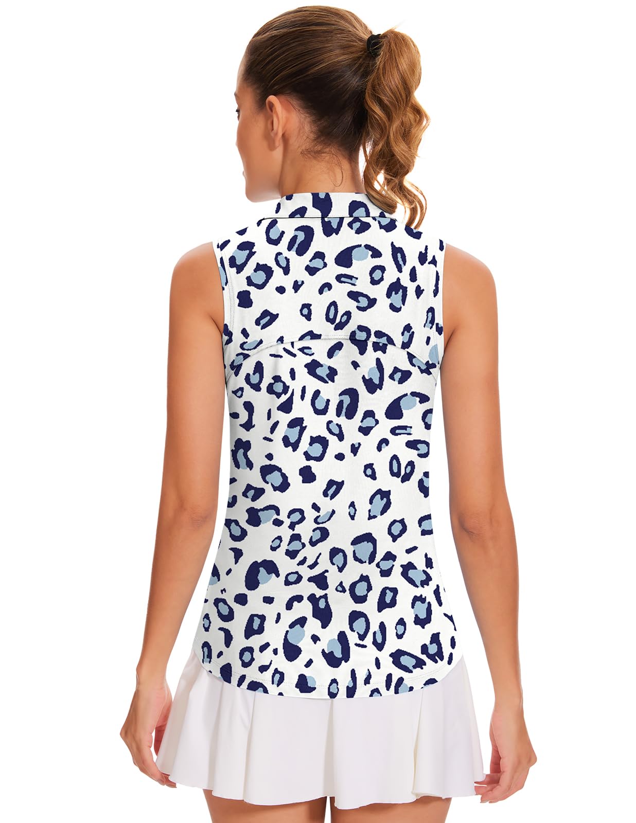 Soneven Women's Leopard Sleeveless Golf Shirts Tennis Polo Shirt Moisture Wicking Tank Tops Athletic Shirt