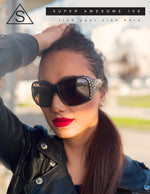 Load image into Gallery viewer, SA106 Polarized Lens Oversize Rhinestone Bling Sparkling Womens Sunglasses All Black
