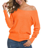 Load image into Gallery viewer, Feiersi Women&#39;s Off Shoulder Sweater Long Sleeve Loose Pullover Knit Jumper (Kumquat Red,Medium)
