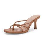 Load image into Gallery viewer, LAICIGO Women's Square Open Toe Flip Flops Stiletto Heels Strappy Thong Slide on Slingback Mules Sandals
