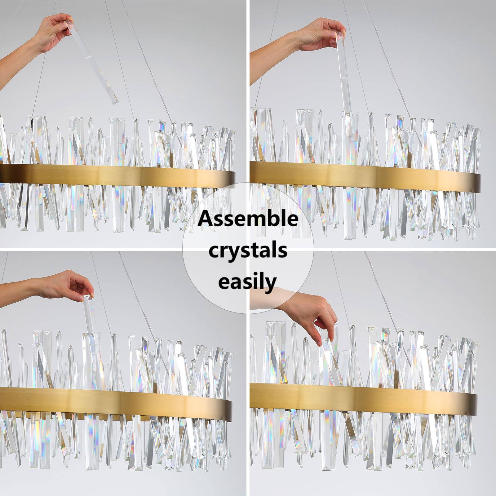 HAIXIANG Glam LED Chandelier 39.3 Inch Crystal Ring Chandeliers with Remote Dimmable LED Light Indoor Hanging Lights Luxury Ceiling Pendant Lighting Fixtures Living Dining Bedroom Gold Light