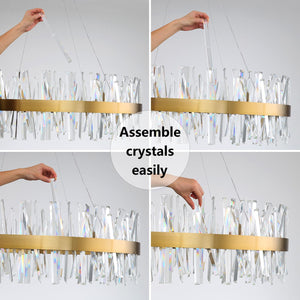 HAIXIANG Glam LED Chandelier 39.3 Inch Crystal Ring Chandeliers with Remote Dimmable LED Light Indoor Hanging Lights Luxury Ceiling Pendant Lighting Fixtures Living Dining Bedroom Gold Light