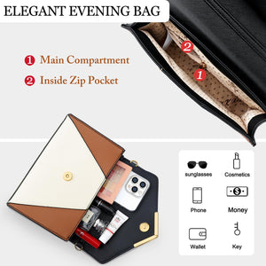 KKXIU Women Elegant Faux Leather Evening Envelope Clutch Purse Foldover Bags for Party Wedding Prom (A-Beige)