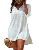 Load image into Gallery viewer, Blooming Jelly Womens Bathing Suit Coverups White Swiss Dot Beach Swim Cover Up Shirt Dress(Large, White)
