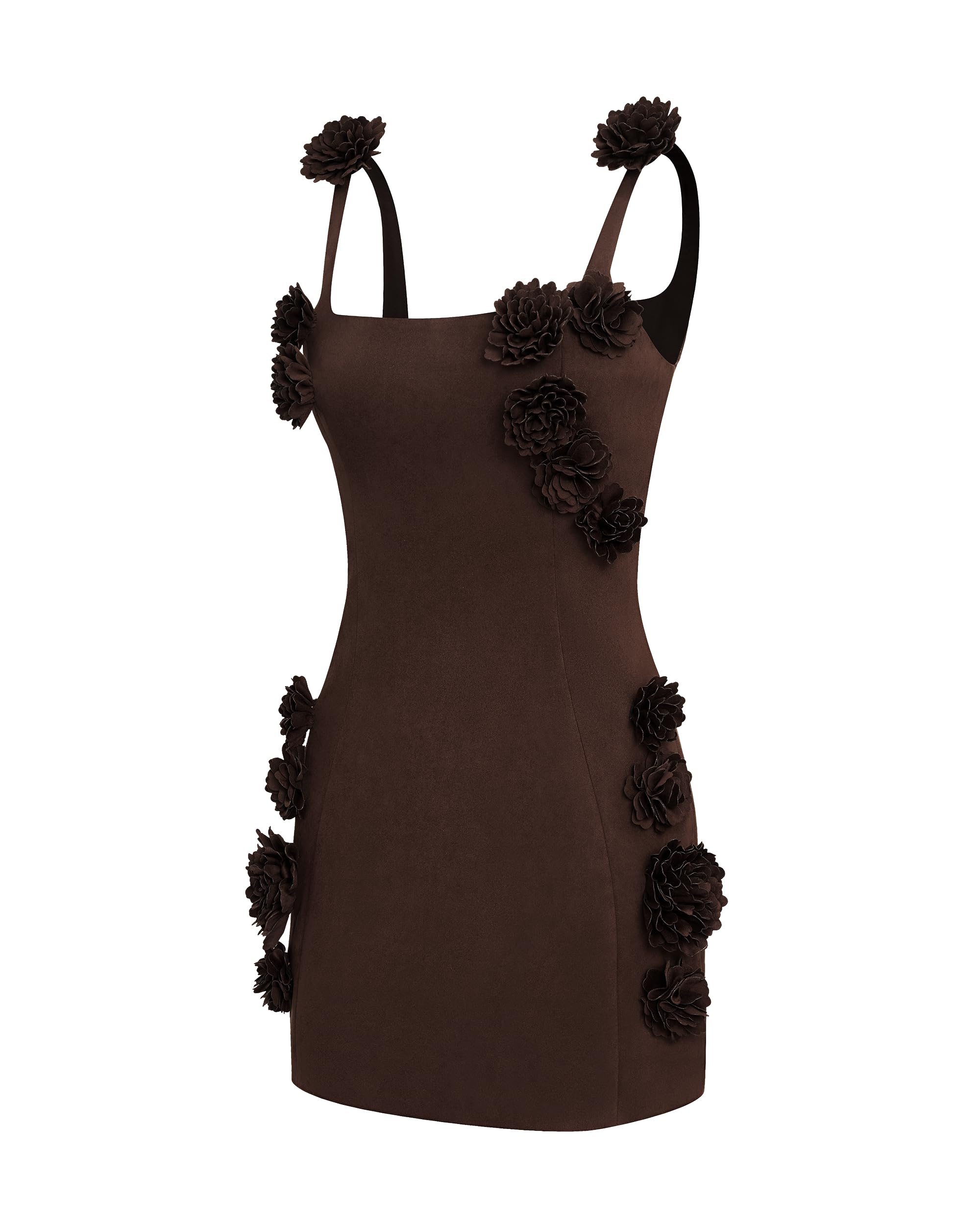 JW PEI Women's Elaina Pink Rosette Applique Mini Dress - Chocolate Brown