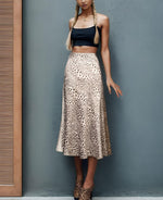 Load image into Gallery viewer, Soowalaoo Womens Brown Skirt Midi Long Length Silk Satin High Waisted Elastic Casual Solid Color Skirts M
