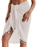 Load image into Gallery viewer, Eicolorte Beach Sarong Pareo Womens Semi-Sheer Swimwear Cover Ups Short Skirt with Tassels
