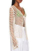Load image into Gallery viewer, Saodimallsu Womens 2024 Summer Crochet Bathing Suit Cover Ups Long Sleeve V Neck Open Front Swimwear Cover Up Creamy-White
