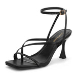 Load image into Gallery viewer, LOOPCHARM Women's Strappy High Heels Sandals Square Open Toe Ankle Strap Slingback Thong Stilettos Shoes for Wedding,Black Pu,7.5
