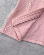 Load image into Gallery viewer, CHICME Women Argyle Cable Cardigan Casual Lightweight Cropped Coat Stand Collar Long Sleeve Metal Button Front Fall Jackets Pink-M
