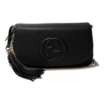 Load image into Gallery viewer, Gucci Soho Leather Flap Shoulder Bag Black Gold Tassel New Authentic
