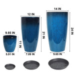 Load image into Gallery viewer, MinCHI257 24,21,11 Inch Large Plastic Planters with Drainage Hole and Saucer - Set of 3 Tall Plant Pots Indoor Flower Pot Tall Round Planters Outdoor Large Tall Planter
