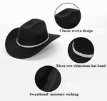 Load image into Gallery viewer, Glitter Silver Black Cowboy Hats for Women - Western Sparkly Rhinestone Cowgirl Hat for Ladies

