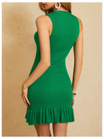 Load image into Gallery viewer, MakeMeChic Women's 2025 Summer Dress Casual Crochet Ribbed Knit Ruffle Hem Sleeveless Bodycon Tank Mini Dresses Green M
