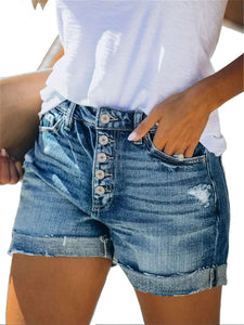 Angerella Denim Shorts for Women Mid Rise Ripped Jean Shorts Stretchy Folded Hem Hot Short Jeans (Medium, 03 Blue)