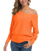 Load image into Gallery viewer, Feiersi Women&#39;s Off Shoulder Sweater Long Sleeve Loose Pullover Knit Jumper (Kumquat Red,Medium)

