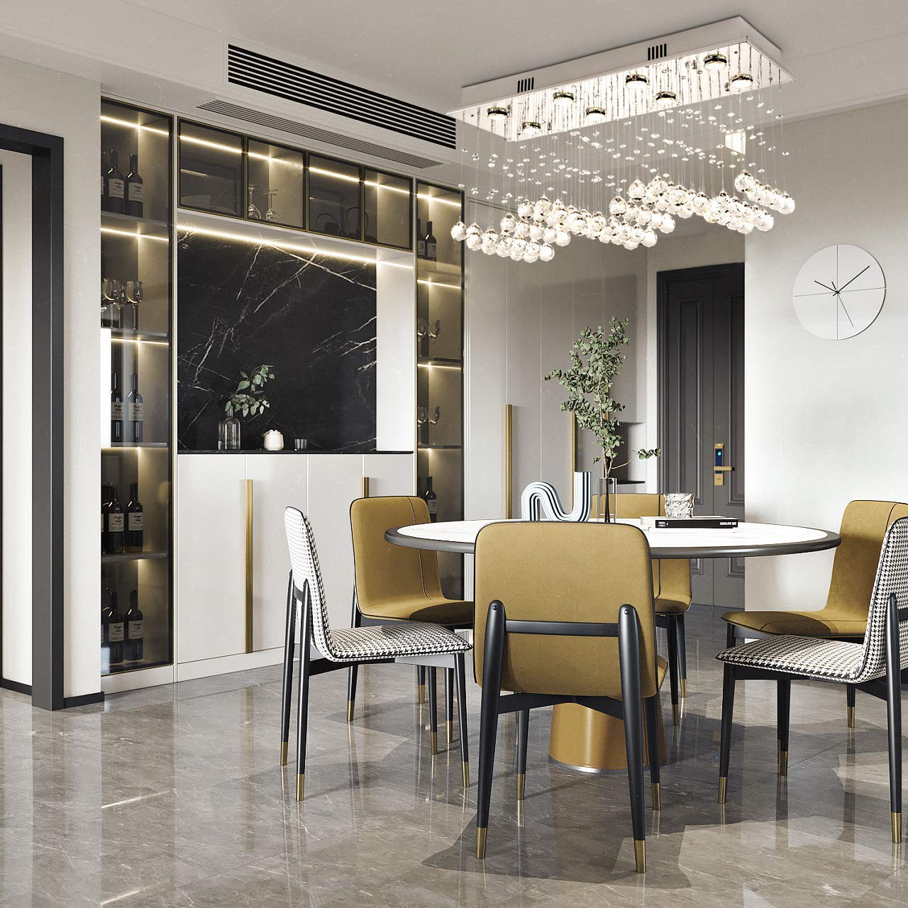 Maxax Rectangle Crystal Raindrop Chandelier, 8 Lights Modern Flush Mount Pendant Lighting, K9 Clear Ceiling Light Fixture, for Living Room, Bedroom, Dining Room, Kitchen Island