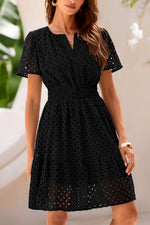 Load image into Gallery viewer, PRETTYGARDEN Womens 2025 Summer Short Dress V Neck Short Sleeve A Line Hollow Out Lace Ruffle Cute Casual Beach Party Dresses (Black,Small)
